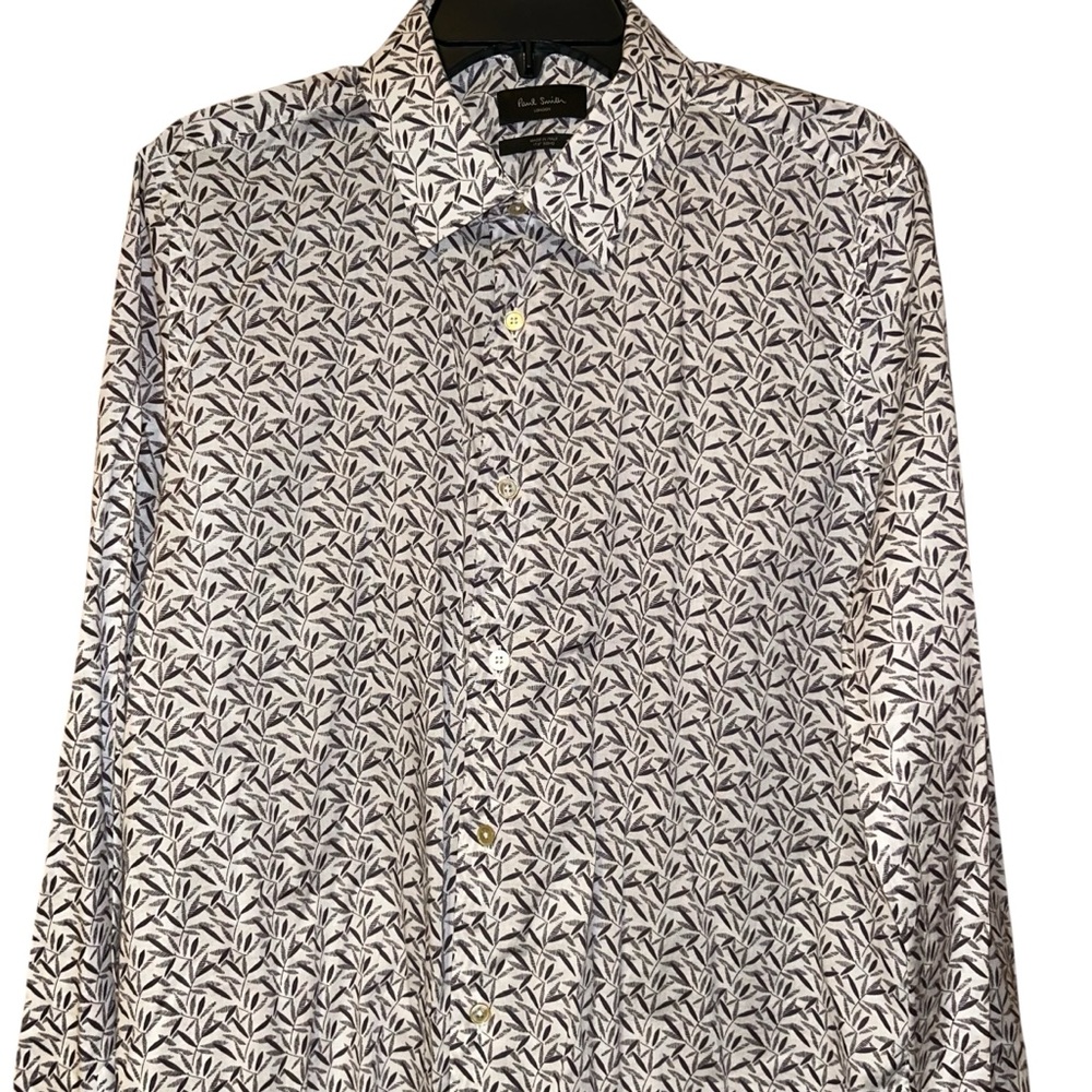 Paul Smith London Men’s Shirt 17.5 Soho Fit Leaf Print Flip Cuff Made‎ in Italy